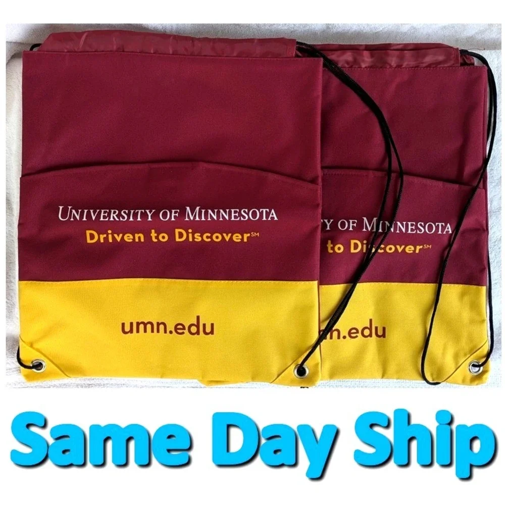 Lot of 2 University of MN Driven to Discover Canvas Drawstring Backpack Gophers